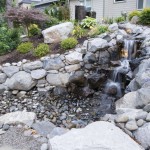 waterfall feature with rocks and plants surrounding